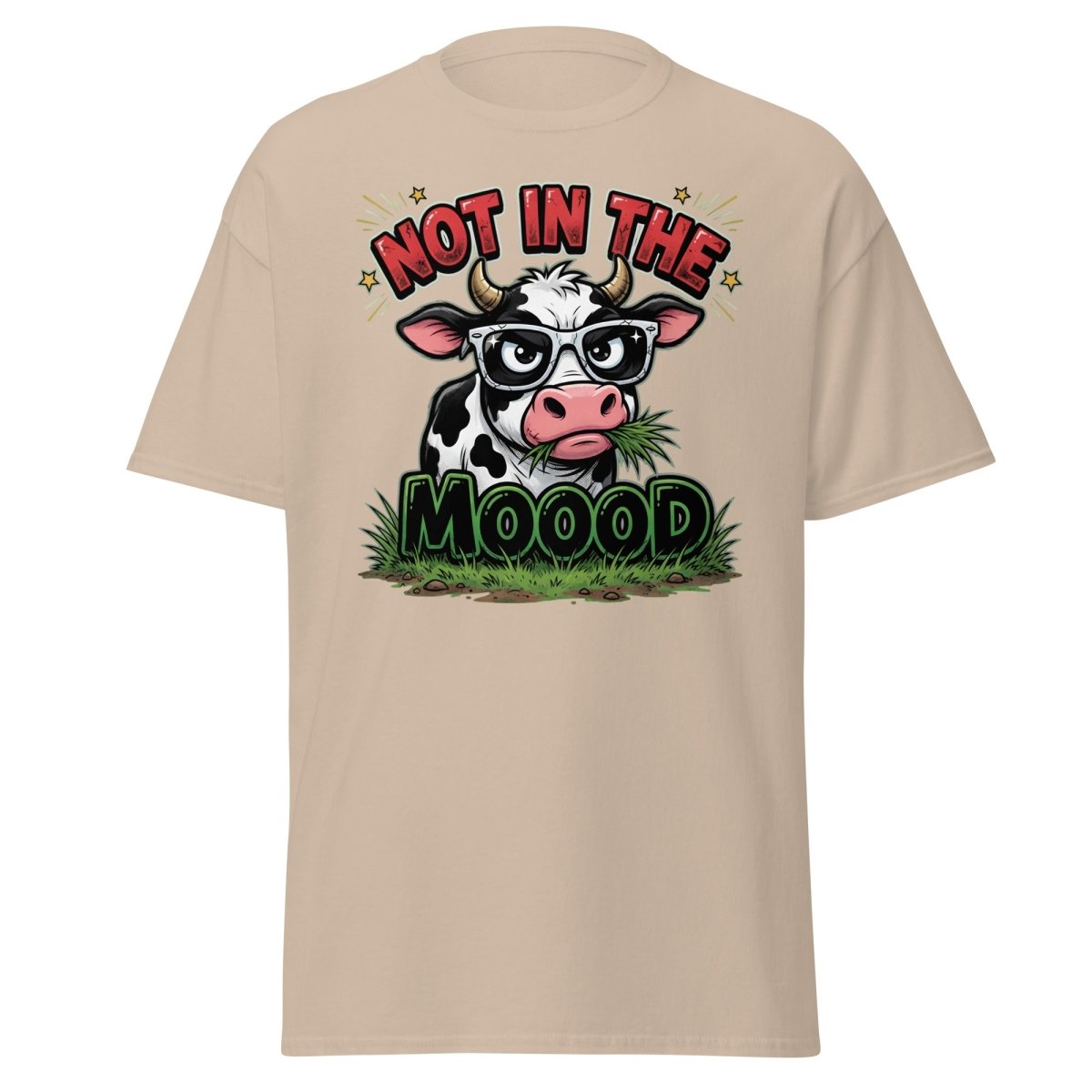 Not In The Mooood Grumpy Cow T-Shirt - Sand - TeeRipple