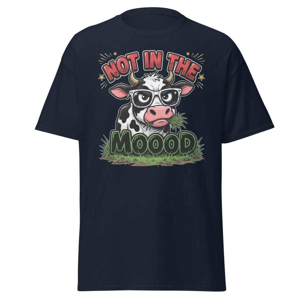 Not In The Mooood Grumpy Cow T-Shirt - Navy - TeeRipple