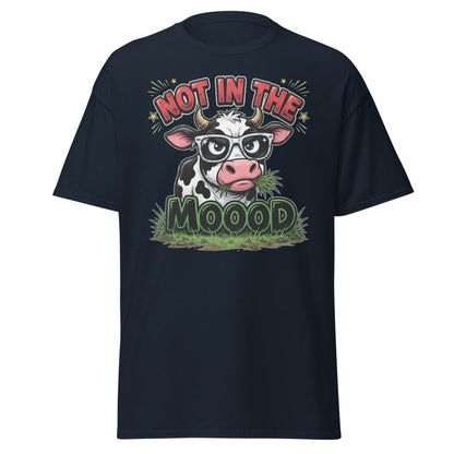 Not In The Mooood Grumpy Cow T-Shirt - Navy - TeeRipple