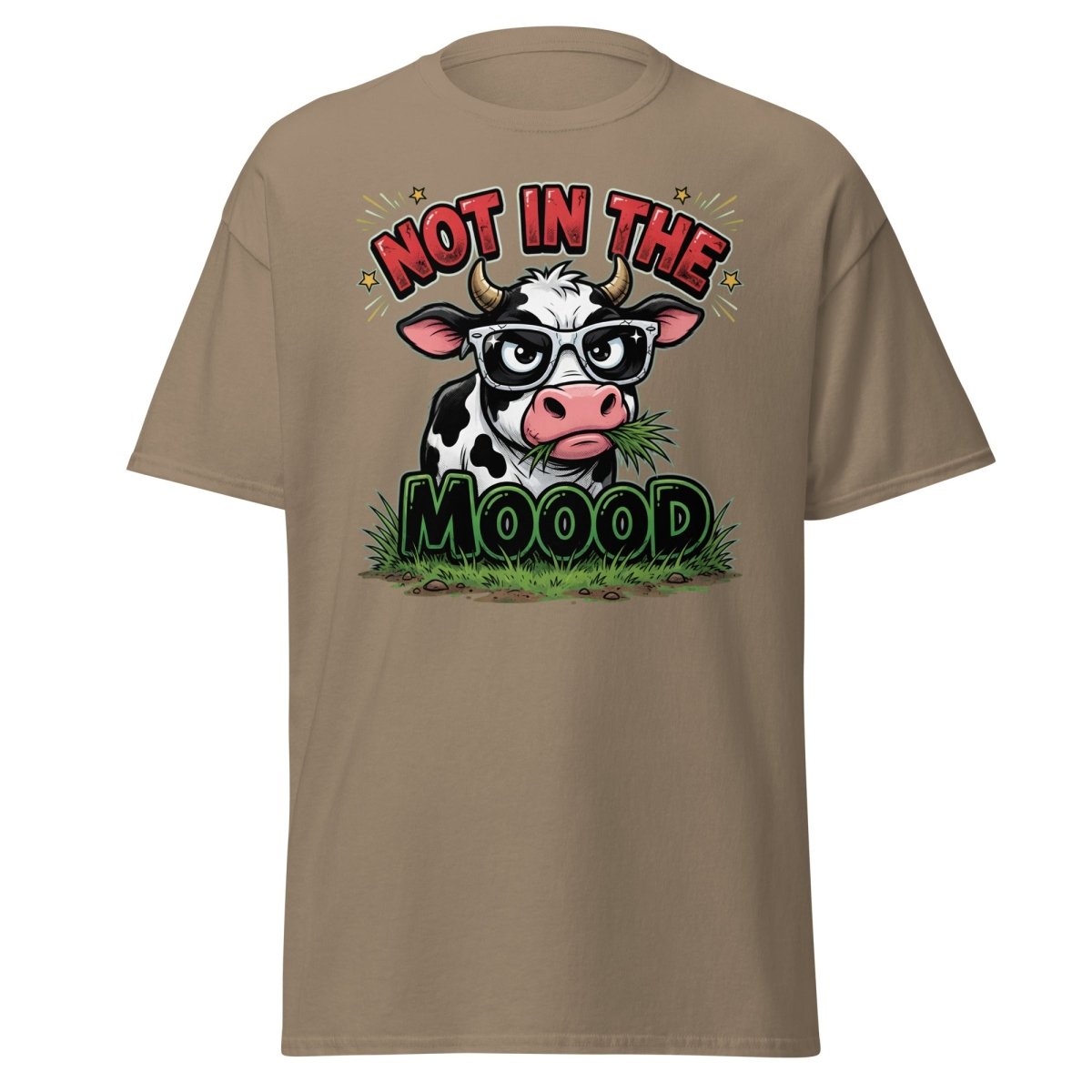 Not In The Mooood Grumpy Cow T-Shirt - Brown Savana - TeeRipple