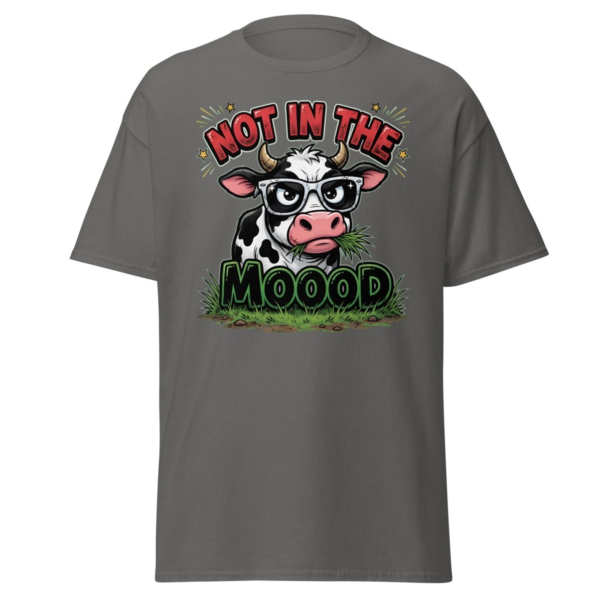 Not In The Mooood Grumpy Cow T-Shirt - Charcoal - TeeRipple