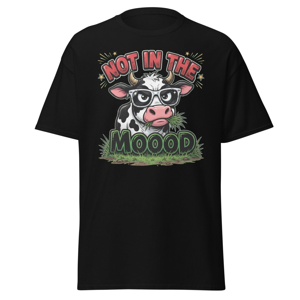 Not In The Mooood Grumpy Cow T-Shirt - Black - TeeRipple