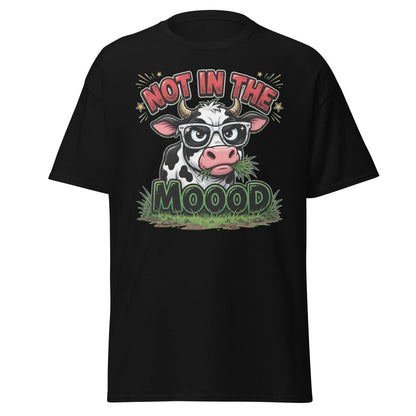 Not In The Mooood Grumpy Cow T-Shirt - Black - TeeRipple
