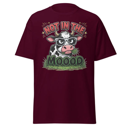 Not In The Mooood Grumpy Cow T-Shirt - Maroon - TeeRipple