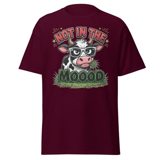 Not In The Mooood Grumpy Cow T-Shirt - Maroon - TeeRipple