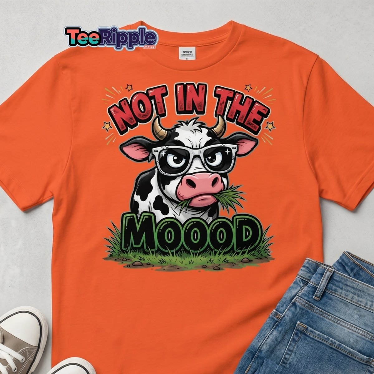 Not In The Mooood Grumpy Cow T-Shirt - Maroon - TeeRipple
