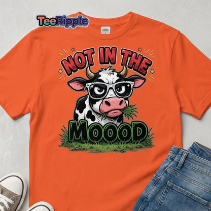 Not In The Mooood Grumpy Cow T-Shirt - Maroon - TeeRipple