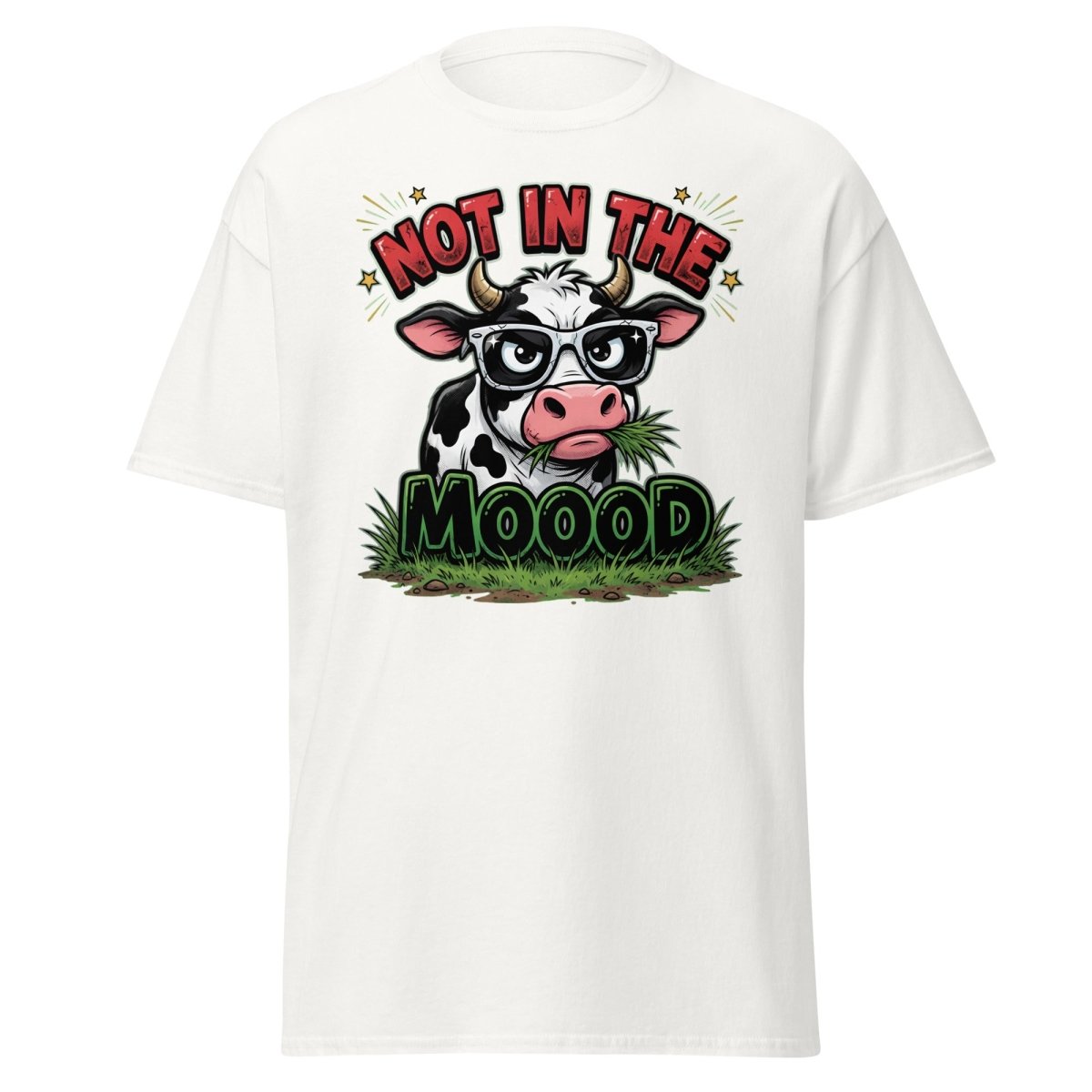 Not In The Mooood Grumpy Cow T-Shirt - White - TeeRipple