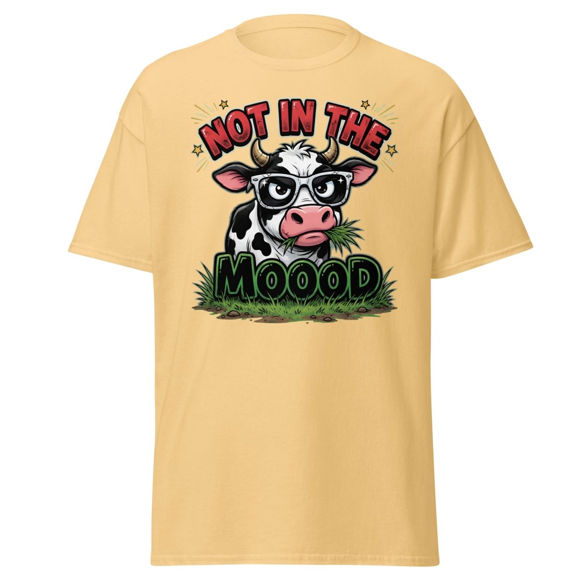 Not In The Mooood Grumpy Cow T-Shirt - Yellow Haze - TeeRipple