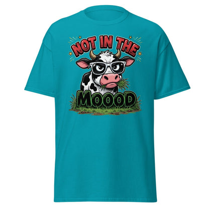 Not In The Mooood Grumpy Cow T-Shirt - Tropical Blue - TeeRipple