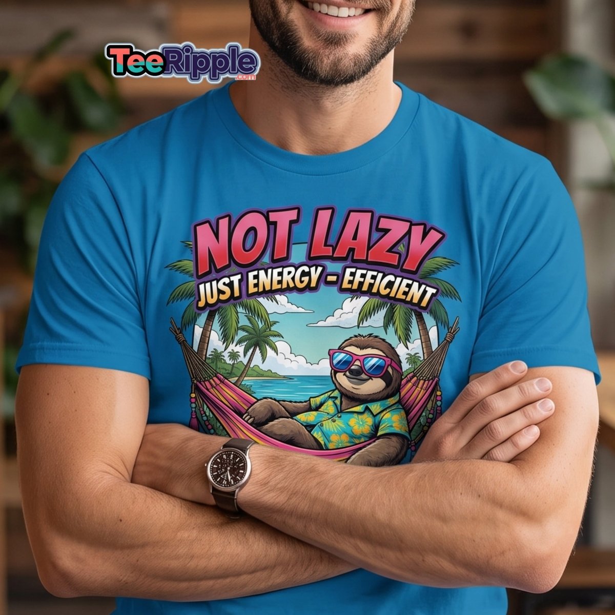 Not Lazy Just Energy Efficient Sloth T-Shirt - Maroon - TeeRipple