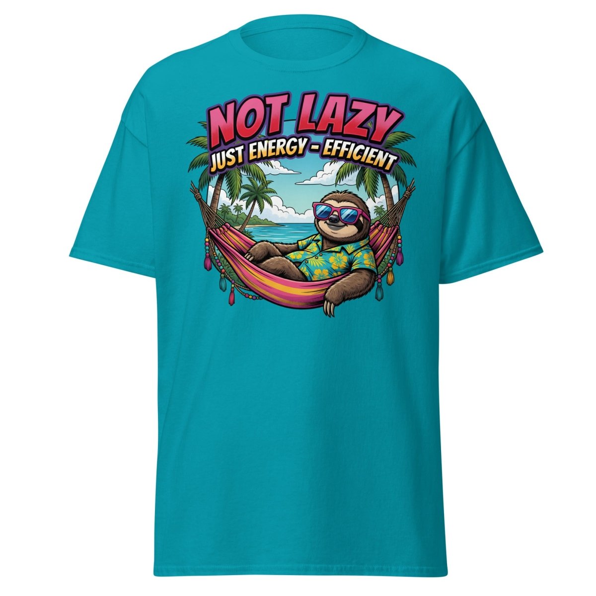 Not Lazy Just Energy Efficient Sloth T-Shirt - Tropical Blue - TeeRipple