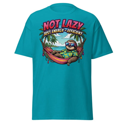 Not Lazy Just Energy Efficient Sloth T-Shirt - Tropical Blue - TeeRipple