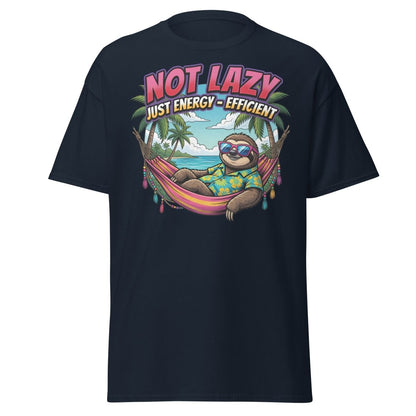 Not Lazy Just Energy Efficient Sloth T-Shirt - Navy - TeeRipple