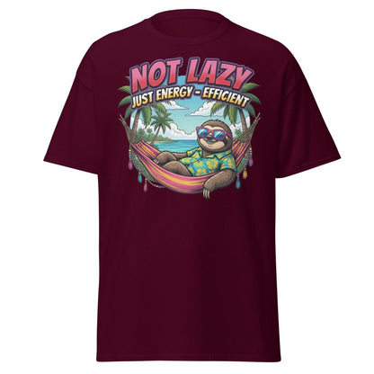 Not Lazy Just Energy Efficient Sloth T-Shirt - Maroon - TeeRipple