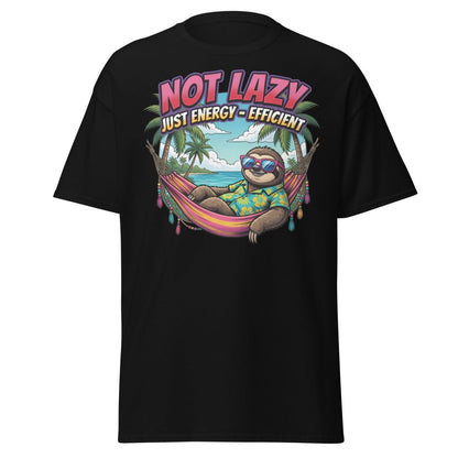 Not Lazy Just Energy Efficient Sloth T-Shirt - Black - TeeRipple