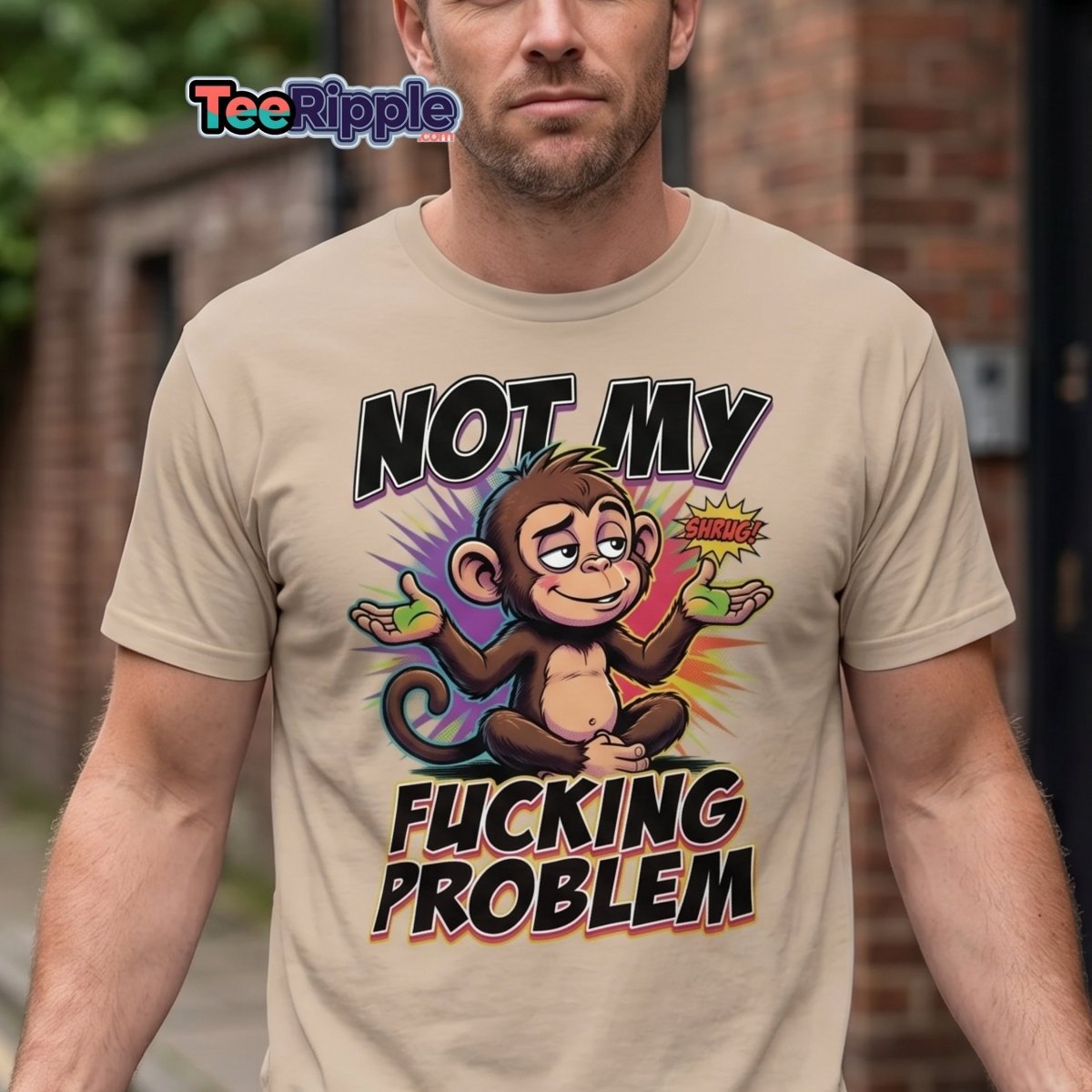 Not My Fucking Problem Monkey T-Shirt – Sarcastic Shrug Tee - Maroon - TeeRipple