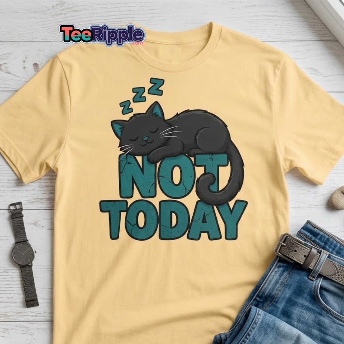 Not Today Sleeping Cat T-Shirt – Funny Lazy Cat Tee - Maroon - TeeRipple