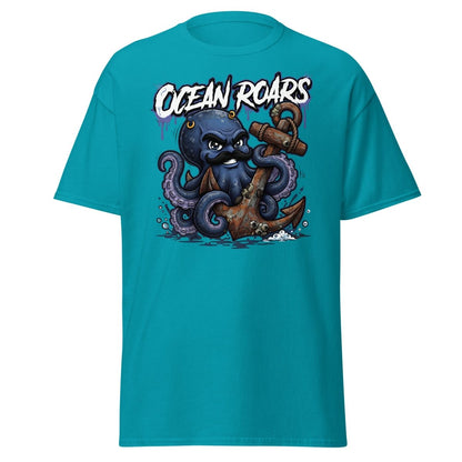 Ocean Roars Octopus Anchor T-Shirt - Tropical Blue - TeeRipple