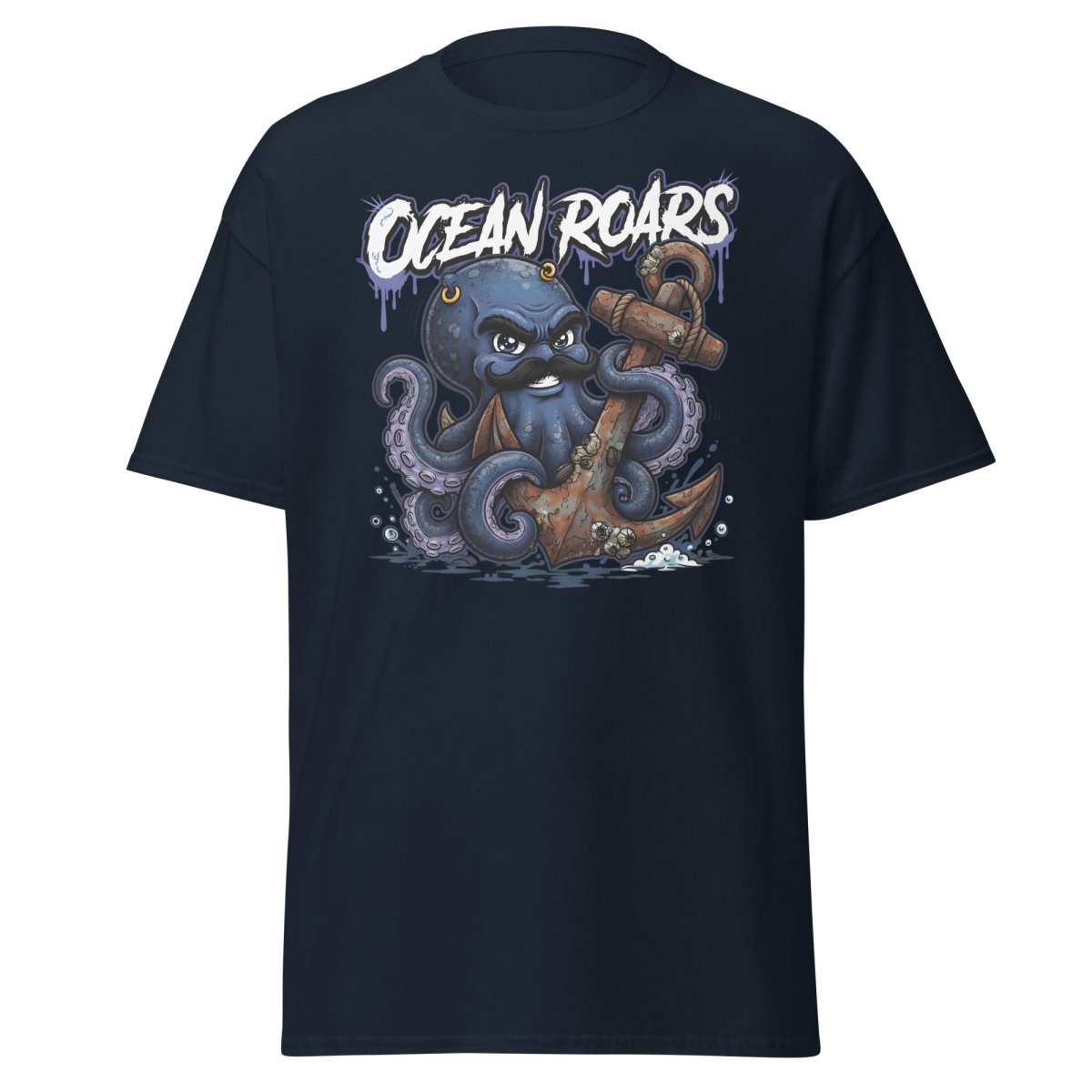 Ocean Roars Octopus Anchor T-Shirt - Navy - TeeRipple
