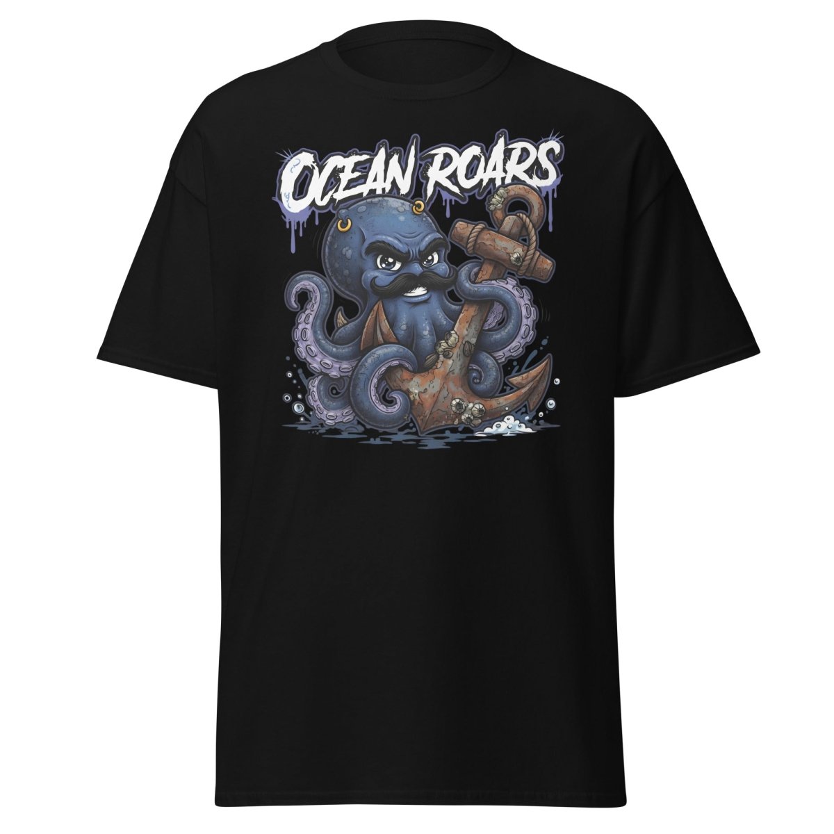 Ocean Roars Octopus Anchor T-Shirt - Black - TeeRipple