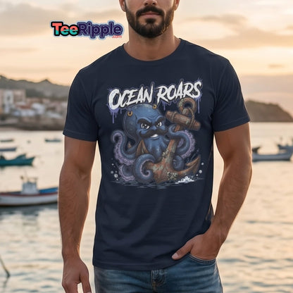 Ocean Roars Octopus Anchor T-Shirt - Maroon - TeeRipple