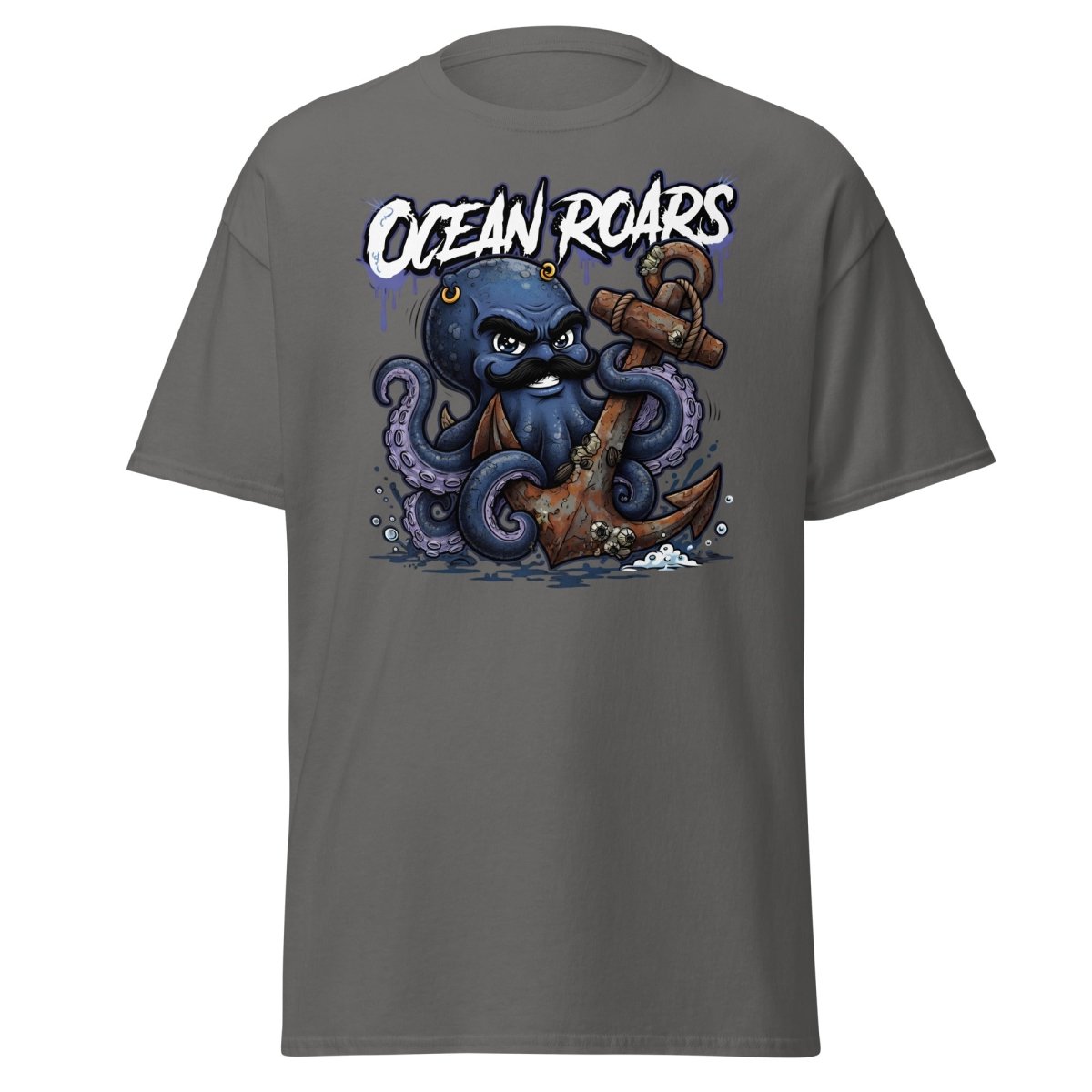 Ocean Roars Octopus Anchor T-Shirt - Charcoal - TeeRipple