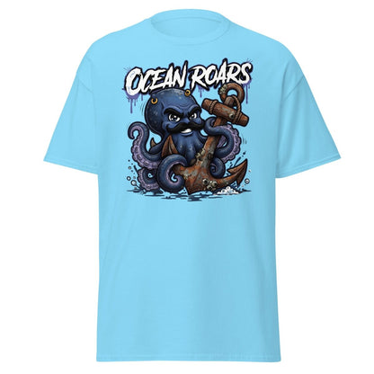 Ocean Roars Octopus Anchor T-Shirt - Sky - TeeRipple