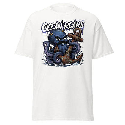 Ocean Roars Octopus Anchor T-Shirt - White - TeeRipple