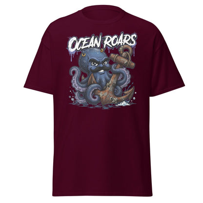 Ocean Roars Octopus Anchor T-Shirt - Maroon - TeeRipple