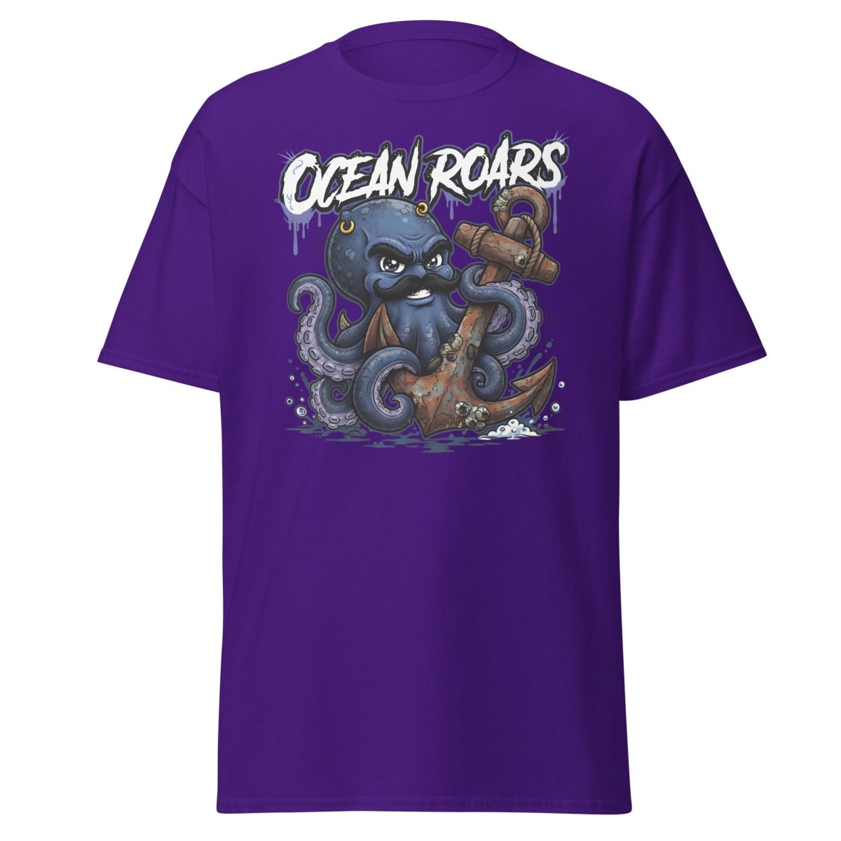 Ocean Roars Octopus Anchor T-Shirt - Purple - TeeRipple