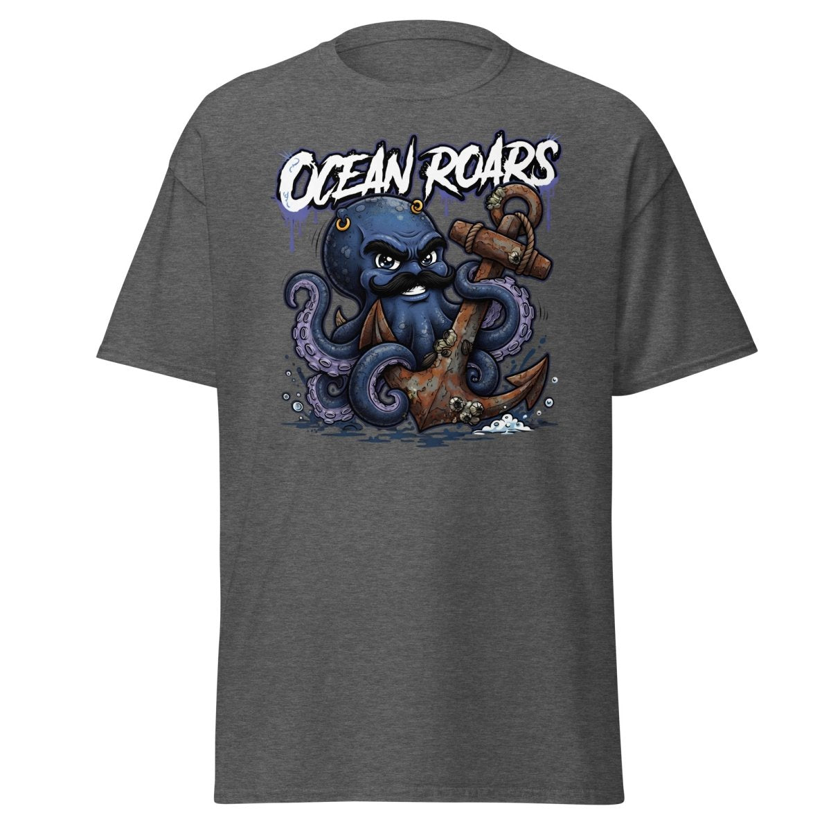 Ocean Roars Octopus Anchor T-Shirt - Dark Heather - TeeRipple