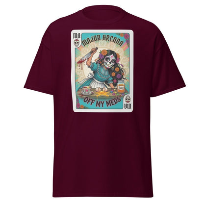 Off My Meds Major Arcana Tarot Card T-Shirt - Maroon - TeeRipple