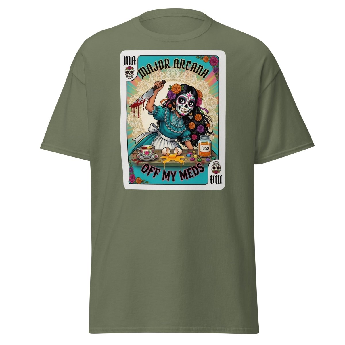 Off My Meds Major Arcana Tarot Card T-Shirt - Military Green - TeeRipple