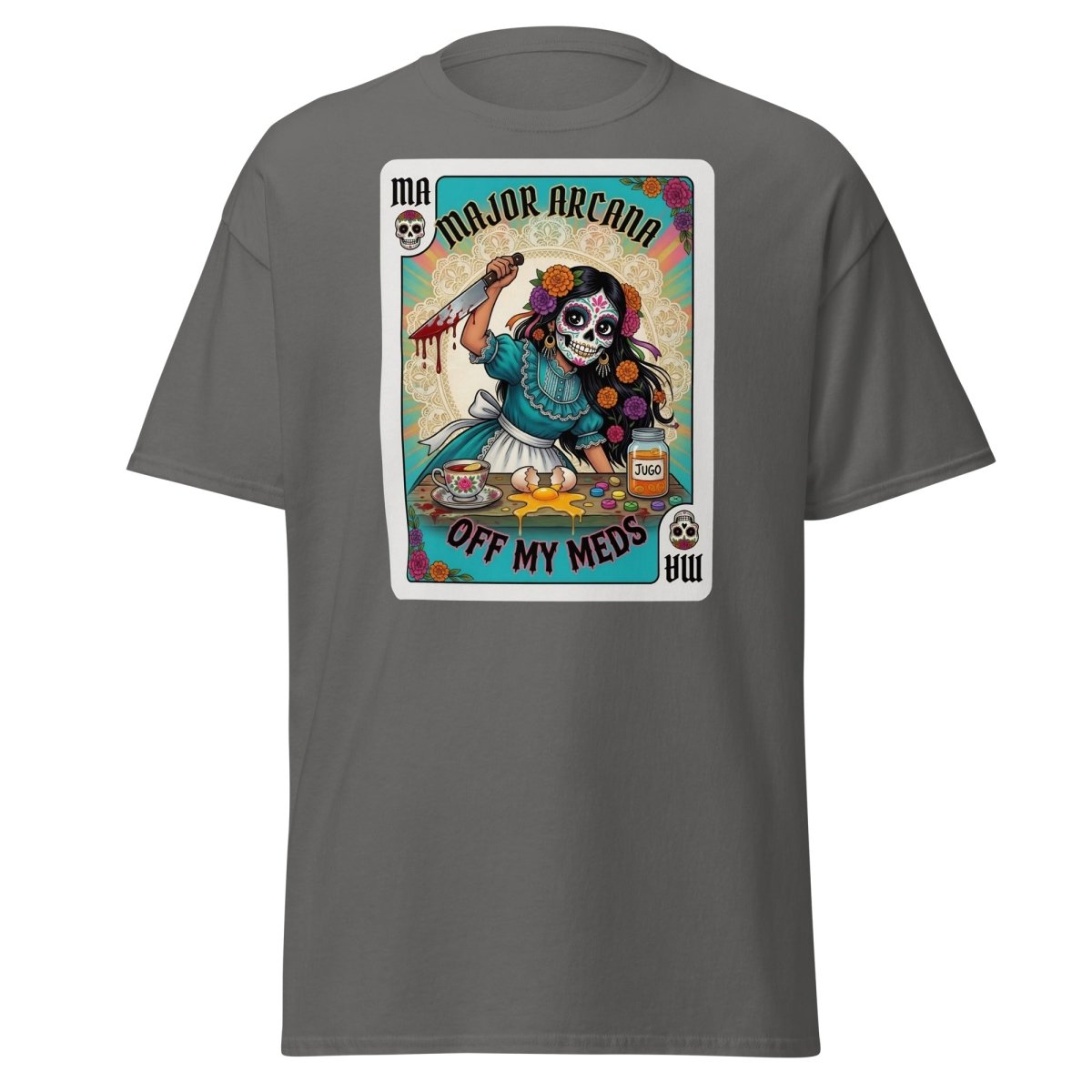 Off My Meds Major Arcana Tarot Card T-Shirt - Charcoal - TeeRipple