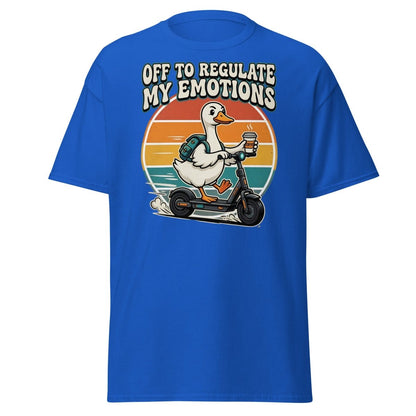 Off To Regulate My Emotions Duck Scooter T-Shirt - Royal - TeeRipple