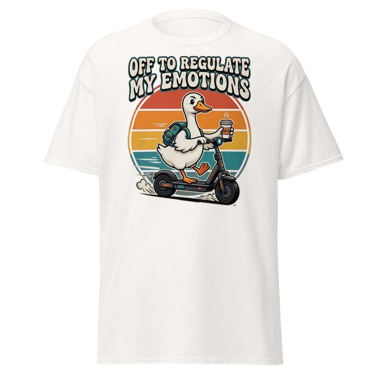 Off To Regulate My Emotions Duck Scooter T-Shirt - White - TeeRipple