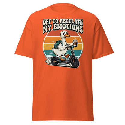 Off To Regulate My Emotions Duck Scooter T-Shirt - Orange - TeeRipple