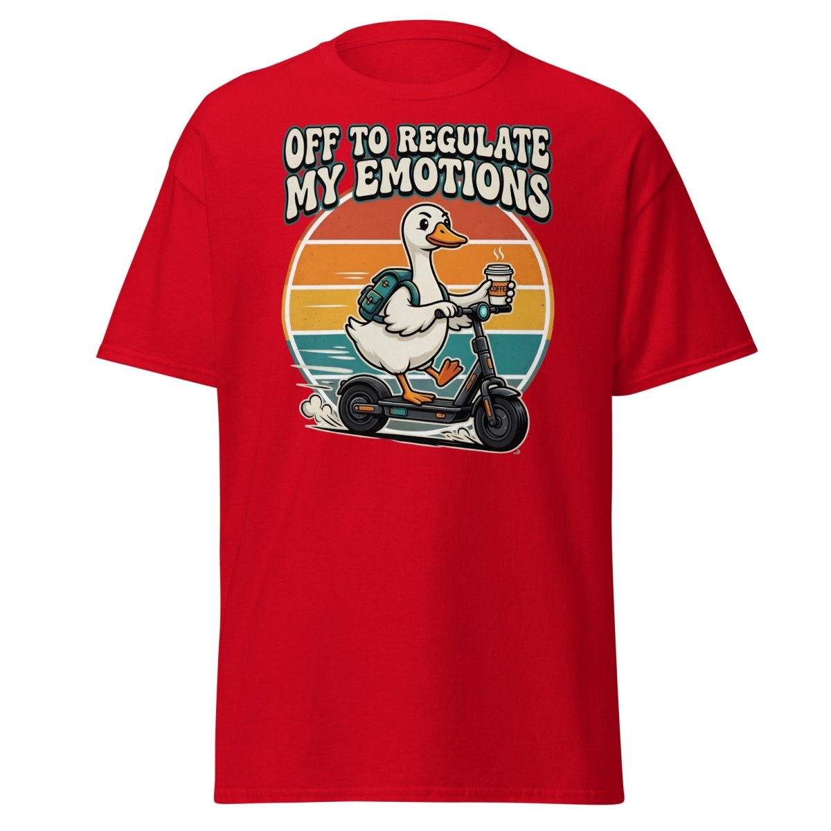 Off To Regulate My Emotions Duck Scooter T-Shirt - Red - TeeRipple