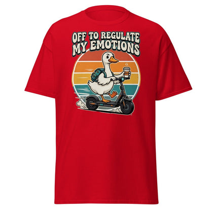Off To Regulate My Emotions Duck Scooter T-Shirt - Red - TeeRipple