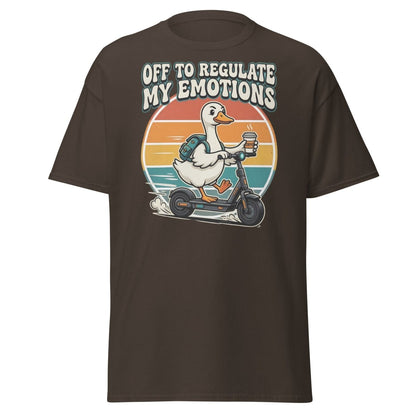 Off To Regulate My Emotions Duck Scooter T-Shirt - Dark Chocolate - TeeRipple