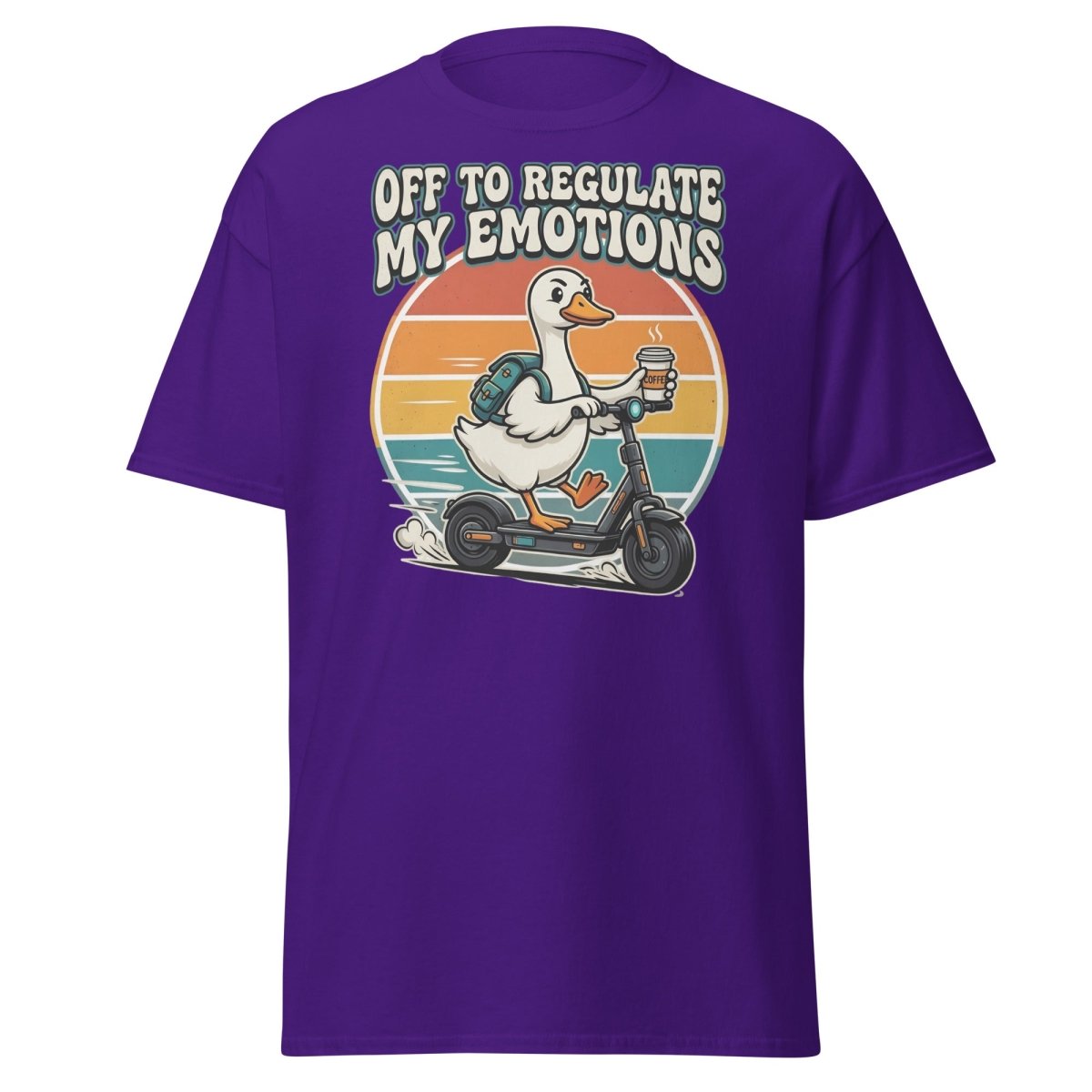 Off To Regulate My Emotions Duck Scooter T-Shirt - Purple - TeeRipple