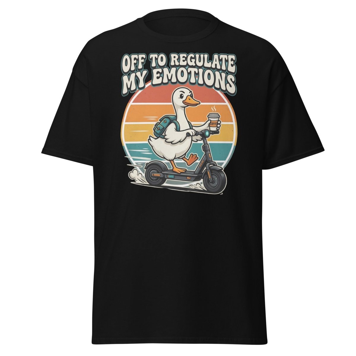 Off To Regulate My Emotions Duck Scooter T-Shirt - Black - TeeRipple