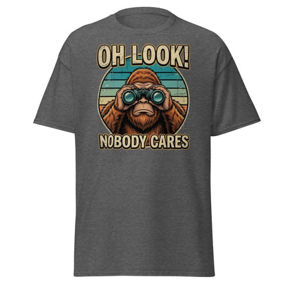 Oh Look Nobody Cares Funny Monkey T-Shirt Sarcastic Tee - Dark Heather - TeeRipple