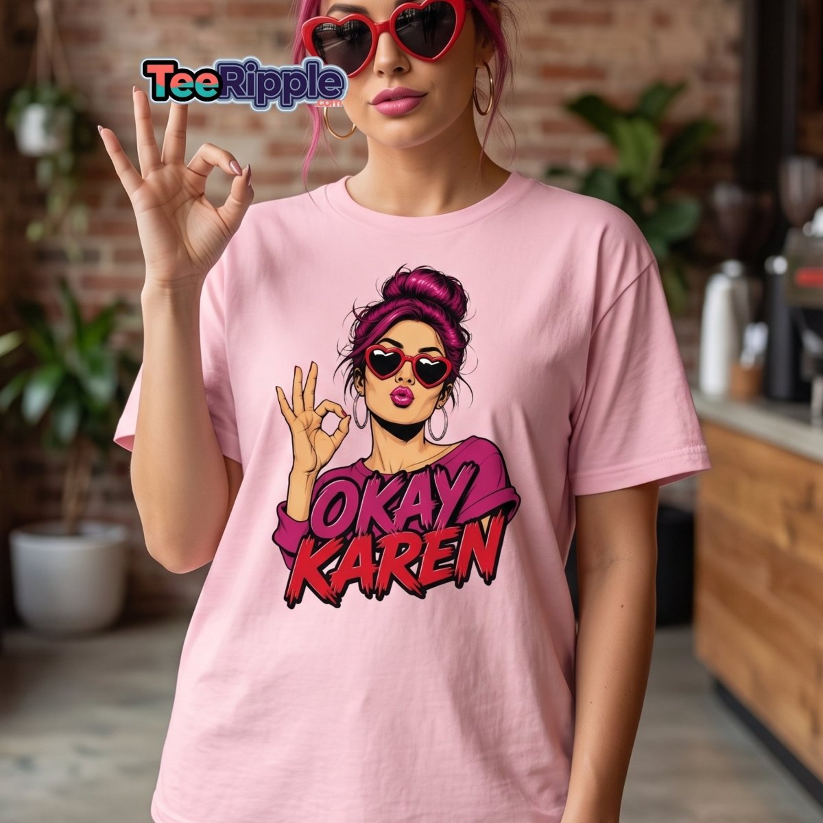 Okay Karen Funny T-Shirt | Sarcastic Comic Graphic Tee - Maroon - TeeRipple
