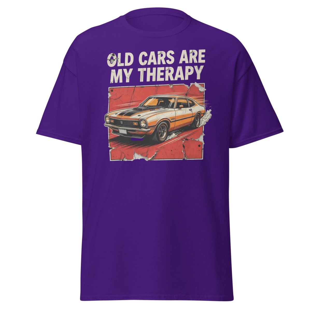 Old Cars Are My Therapy Vintage Muscle Car T-Shirt - Purple - TeeRipple