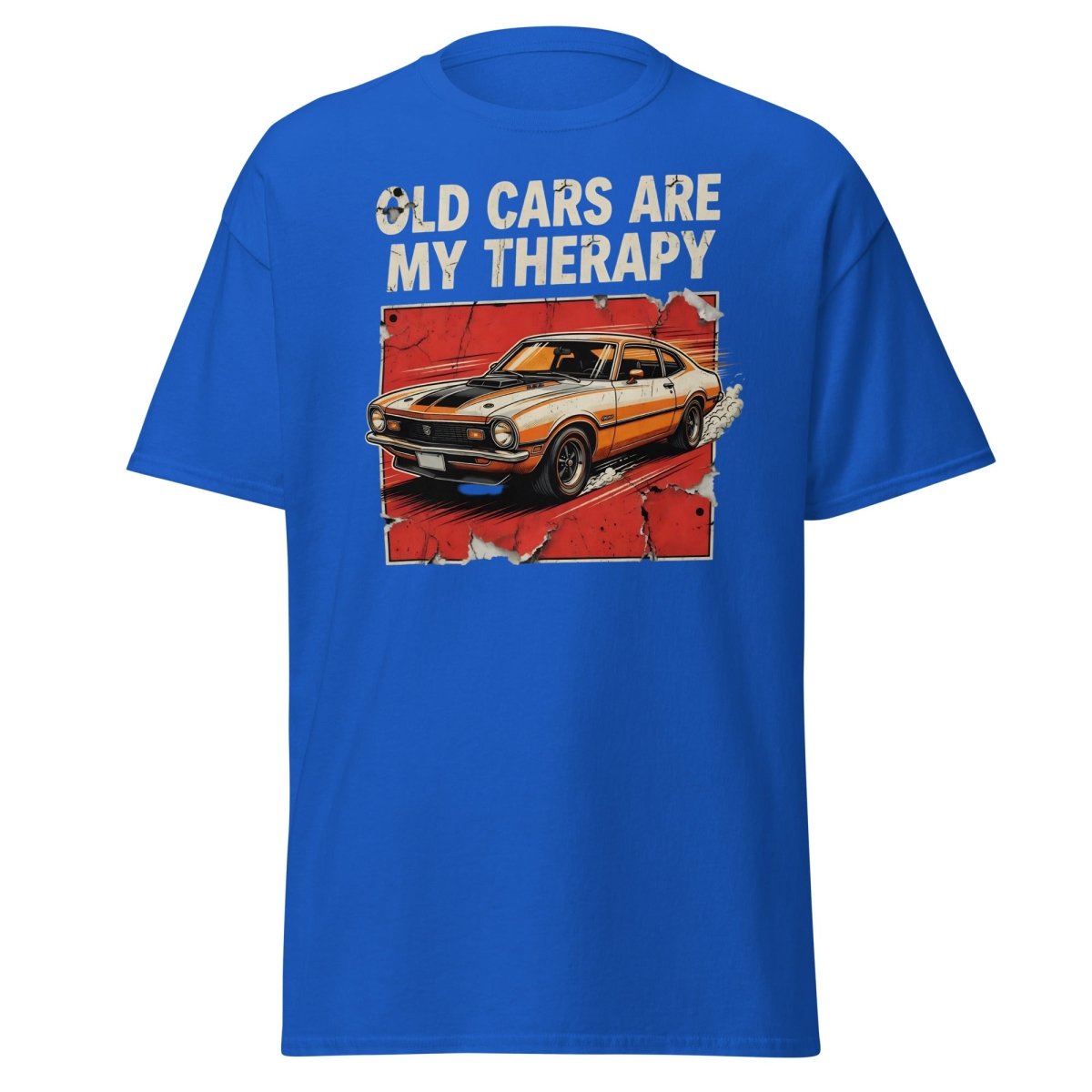Old Cars Are My Therapy Vintage Muscle Car T-Shirt - Royal - TeeRipple