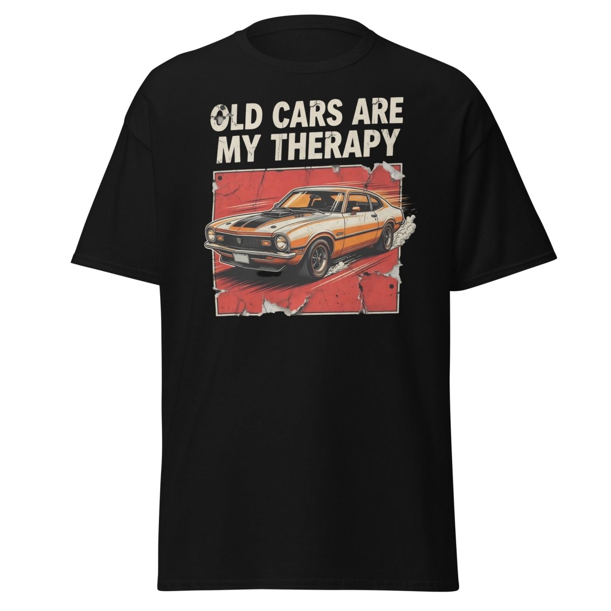 Old Cars Are My Therapy Vintage Muscle Car T-Shirt - Black - TeeRipple