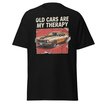 Old Cars Are My Therapy Vintage Muscle Car T-Shirt - Black - TeeRipple