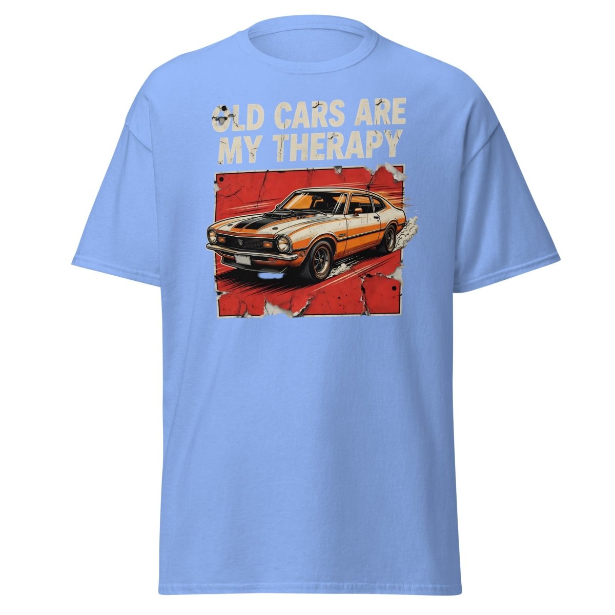 Old Cars Are My Therapy Vintage Muscle Car T-Shirt - Carolina Blue - TeeRipple